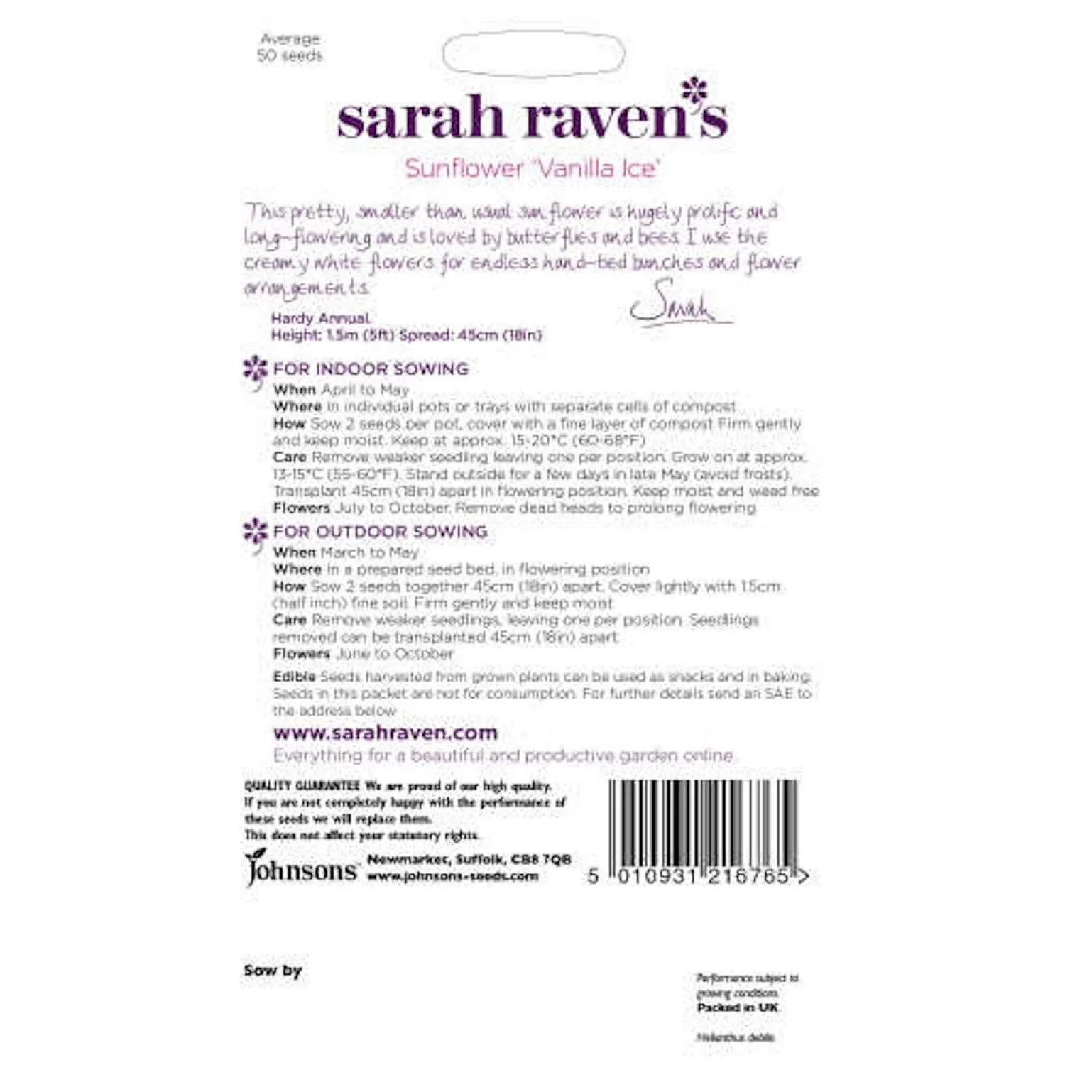 Sarah Ravens Sunflower Vanilla Ice Seeds 2 Sarah Ravens Sunflower Vanilla Ice Seeds - Image 2