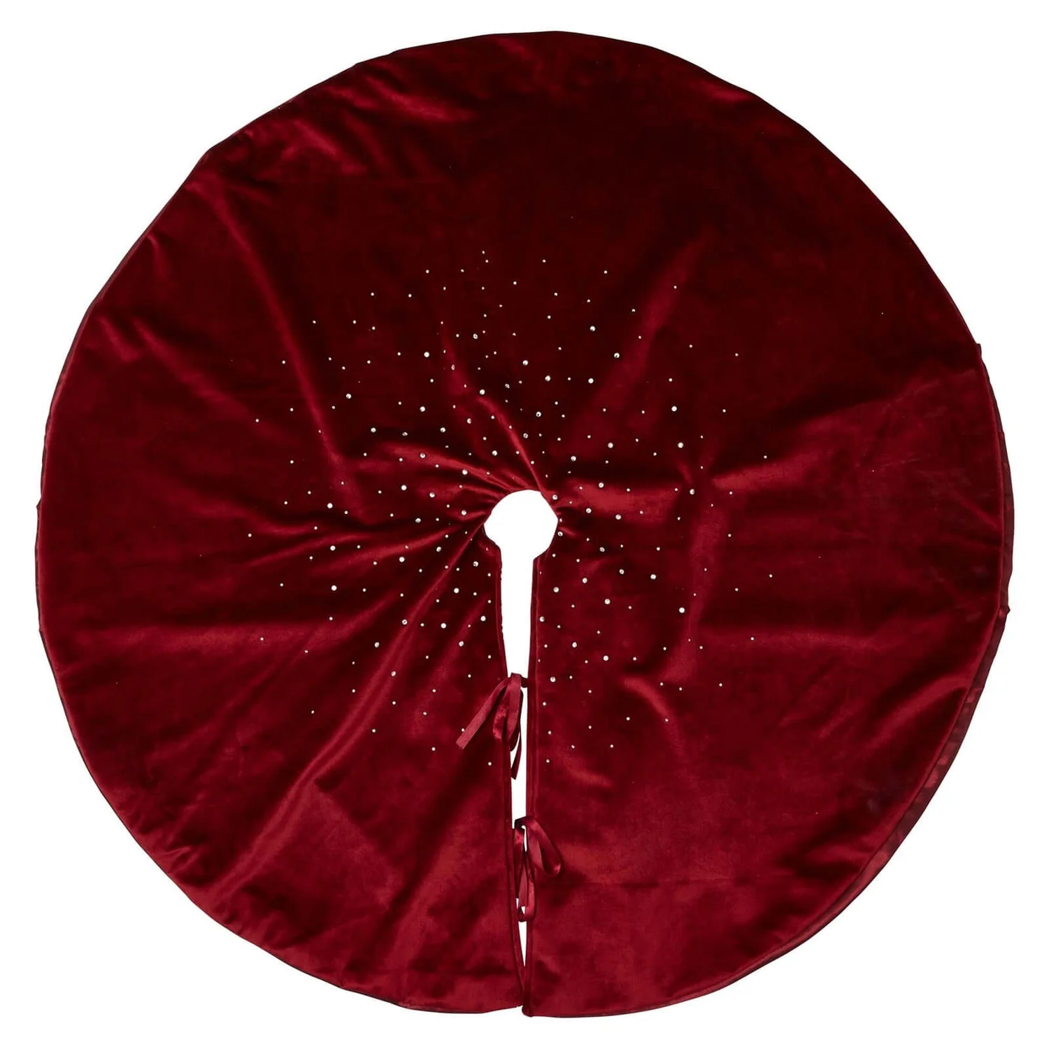 Red Velvet With Diamante Trim Christmas Tree Skirt 1 Red Velvet With Diamante Trim Christmas Tree Skirt