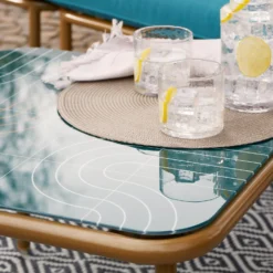 Omari Metal Garden Corner Sofa Set - Teal & Gold -Herbs Growing Sales Store 14005699 4965022704578830