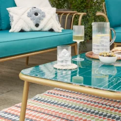 Omari Metal Garden Sofa Set - Teal & Gold -Herbs Growing Sales Store 14005703 1365022638067828