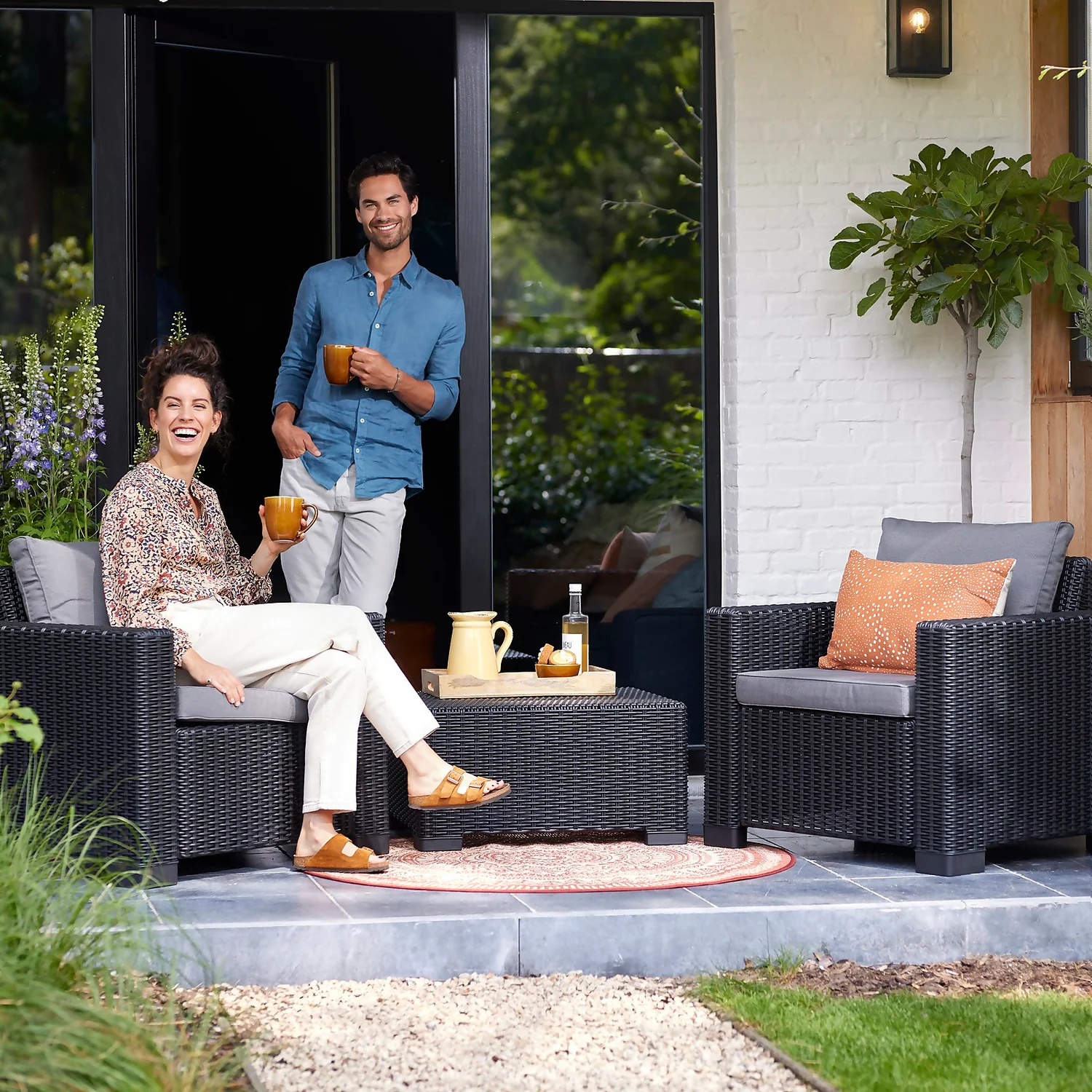 Keter California 2 Seater Outdoor Balcony Garden Furniture Set - Graphite With Grey Cushions 2 Keter California 2 Seater Outdoor Balcony Garden Furniture Set - Graphite With Grey Cushions - Image 2