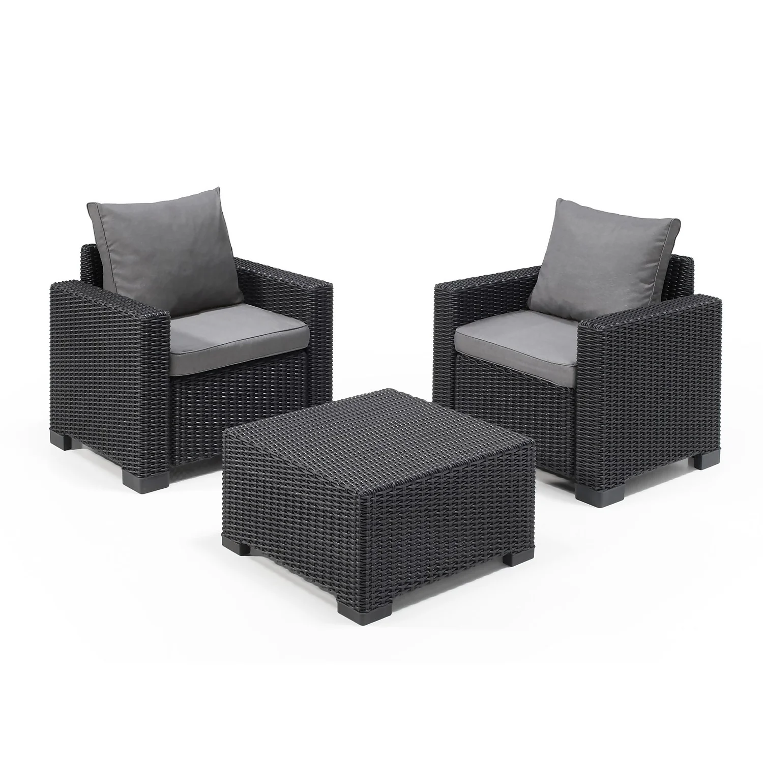 Keter California 2 Seater Outdoor Balcony Garden Furniture Set - Graphite With Grey Cushions 1 Keter California 2 Seater Outdoor Balcony Garden Furniture Set - Graphite With Grey Cushions
