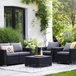 Keter California 4 Seater Outdoor Garden Furniture Lounge Set - Graphite With Grey Cushions -Herbs Growing Sales Store 14539591 3115041801816578