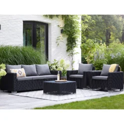 Keter California 5 Seater Outdoor Garden Furniture Sofa And Lounge Set - Graphite With Grey Cushions -Herbs Growing Sales Store 14539594 7255041802432301